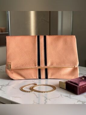 Peach Fold-Over Clutch with Black Stripe Accent